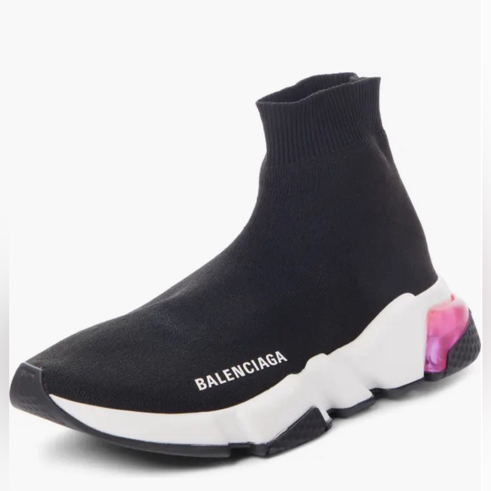 Balenciaga women’s  Mid Speed Sock Sneaker in Black/Pink